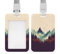 Porta badge con paesaggio montagna Protettori trasparenti per badge con cordino staccabile Custodia verticale in plastica rigida protegge carte d'identità di lavoro carte di credito per ufficio