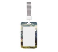 Porta badge con paesaggio montano Porta badge scorrevole porta badge verticale in plastica custodia protettiva per donne uomini porta carte d'identità con cordino da lavoro manica per ufficio