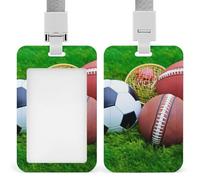 Porta badge con palline sportive sull'erba, porta badge con cordino staccabile, design impermeabile per ufficio, posto di lavoro