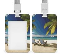 Porta badge con palma da spiaggia, con cordino staccabile, design impermeabile, per ufficio, posto di lavoro