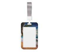 Porta badge con palma di cocco, spiaggia sabbiosa, con cordino, verticale, in plastica rigida, con finestra trasparente, custodia impermeabile per badge da lavoro, alla moda, per donne e uomini