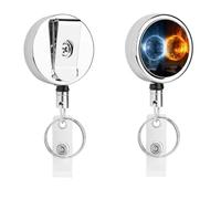 Porta badge con pianeti del fuoco e dell'acqua, con cavo retrattile e clip a coccodrillo girevole a 360°, in acciaio inox, resistente, porta badge per infermieri, ufficio, insegnanti, professionisti
