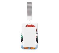 Porta badge con pinguino natalizio, con cordino, verticale, in plastica rigida, con finestra trasparente, impermeabile, custodia protettiva per carte di credito, per donne e uomini