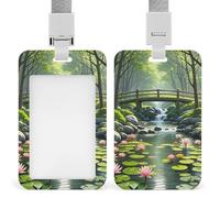 Porta badge con pittura paesaggistica naturale Porta badge ID scorrevole Protezione verticale Distintivo per cordino Impermeabile Nome Tag Holder Name Card Sleeve per Medico Insegnante Infermiera