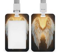 Porta badge con piume e ali d'angelo, clip retrattile, porta carte di credito, nome, badge per lavoro, ufficio, dottore, infermiere