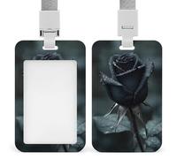 Porta badge con rosa nera con gocce d'acqua gotico porta badge clip retrattile porta carte di credito protezione nome badge per lavoro ufficio medico infermiera