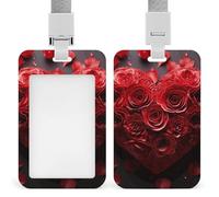 Porta badge con rosa rossa a forma di cuore, con cordino staccabile, design impermeabile per ufficio, posto di lavoro