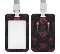 Porta badge con rose e candele in stile vittoriano, con clip retrattile, porta carte di credito, nome, badge per lavoro, ufficio, dottore, infermiera