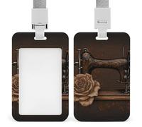 Porta badge con rose e macchina da cucire, porta badge con cordino staccabile, design impermeabile per ufficio, posto di lavoro