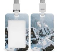 Porta badge con scena innevata nel villaggio di Gassho stampato verticale porta carte di identità adatto per ufficio scuola ID Card chiave di prossimità patente di guida e pass