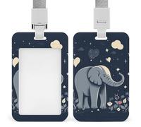 Porta badge con scena notturna a forma di elefante, con cordino staccabile, porta carte d'identità verticale, in plastica, impermeabile, per lavoro, ufficio, insegnante, infermiera, dottore