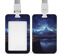 Porta badge con scena notturna fantasy con cordino staccabile, porta carte d'identità verticale, custodia in plastica impermeabile, per lavoro, ufficio, insegnante, infermiera, dottore