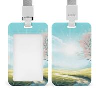 Porta badge con scena primaverile in stile cartone animato con cordino staccabile, porta carte d'identità verticale, custodia in plastica impermeabile per nome, per lavoro, ufficio, insegnante