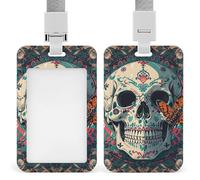 Porta badge con scheletro della falena mortale, porta badge con cordino staccabile, design impermeabile per ufficio, posto di lavoro