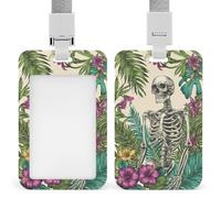Porta badge con scheletro gotico colorato fiori tropicali porta badge clip retrattile porta carte di credito nome badge per lavoro ufficio medico infermiera