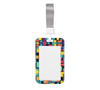 Porta badge con schema geometrico quadrato. Porta badge scorrevole con cordino, custodia per carta d'identità stampata