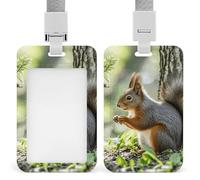 Porta badge con scoiattolo nel bosco con cordino staccabile, custodia protettiva verticale in plastica trasparente, impermeabile e resistente, per infermiere, insegnanti, personale in ufficio, donne e
