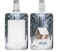 Porta badge con scritta "A Cabin in the Forest" stampato verticale, adatto per carta d'identità per ufficio, scuola, tessera di prossimità, patente di guida e pass