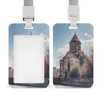 Porta badge con scritta "Chiesa armena" stampata, verticale, adatto per ufficio, scuola, carta d'identità, chiave di prossimità, patente di guida e pass