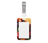 Porta badge con scritta "Fresh Fruits and Vegetables" con cordino, verticale, in plastica rigida, con finestra trasparente, impermeabile, custodia protettiva per carte di credito, per donne e uomini