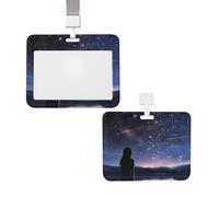 Porta badge con scritta "Girl looking at stars", con cordino staccabile, in plastica, impermeabile, per lavoro, ufficio, infermiera, dottore, insegnante