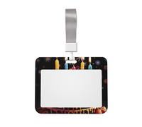 Porta badge con scritta "Happy Birthday", con cordino, porta carte d'identità, in plastica, impermeabile, scorrevole, per ufficio, lavoro e affari