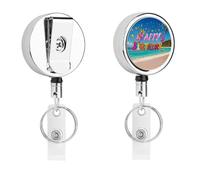Porta badge con scritta "Happy Birthday on the Beach", bobina retrattile per infermiera, portachiavi in metallo resistente, con corda di nylon da 68,1 cm, targhette divertenti per insegnanti
