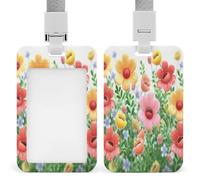 Porta badge con scritta "Happy Flower" stampato verticale, adatto per ufficio, scuola, carta d'identità, tessera di prossimità, patente di guida e pass