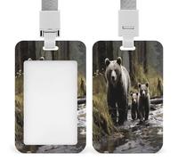 Porta badge con scritta in lingua inglese "Mother Bear and Her Print", verticale, adatto per ufficio, scuola, carta d'identità, chiavi, patente di guida e pass