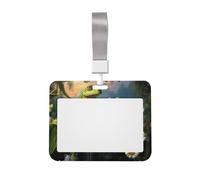 Porta badge con scritta "Many Frogs Sing on the Branches", con cordino staccabile, custodia protettiva per carta d'identità, porta badge orizzontale per ufficio, in plastica dura, con finestra
