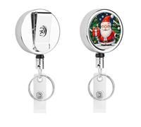 Porta badge con scritta "Merry Christmas", con bobina retrattile per badge, portachiavi in metallo resistente, con corda di nylon da 68,1 cm, targhette divertenti per insegnanti, infermiere, dottori