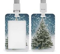 Porta badge con scritta Merry Christmas Pine Tree con cordino staccabile, porta carte d'identità verticale in plastica impermeabile con targhette protettive per lavoro, ufficio, insegnanti, infermiere