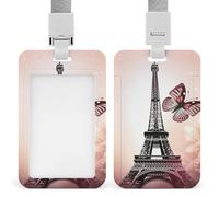 Porta badge con scritta "Parigi e farfalla", con cordino staccabile, design impermeabile, per ufficio, posto di lavoro
