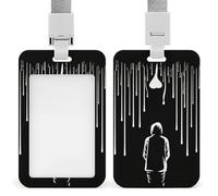 Porta badge con scritta "People Under The Rain", con cordino, impermeabile, per carte d'identità, per lavoro, ufficio, insegnante, infermiera