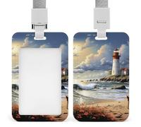 Porta badge con scritta "Sea Lighthouse Sandbeach", con cordino staccabile, design impermeabile, per ufficio, posto di lavoro