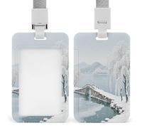 Porta badge con scritta "Snow on the Broken Bridge" stampato verticale, adatto per ufficio, scuola, carta d'identità, chiave di prossimità, patente di guida e pass