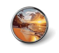 Porta badge con scritta "Spiaggia tropicale al tramonto", distintivo rotondo personalizzato con immagine, spilla con bottone in lega di alluminio, spilla squisita, spille con bottone alla moda, spille