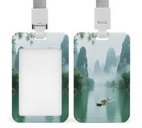 Porta badge con scritta "The Misty Rain of The Li River in Guilin", porta badge verticale, adatto per ufficio, scuola, carta d'identità, chiave di prossimità, patente di guida e pass