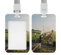 Porta badge con scritta "Treno ad un attraversamento rurale" stampato verticale, adatto per ufficio, scuola, carta d'identità, tessera di prossimità, patente di guida e pass
