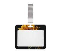 Porta badge con sfondo nero girasole con cordino orizzontale in plastica con finestra trasparente, protezione impermeabile per carte d'identità, custodia per badge da lavoro, per infermieri