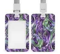Porta badge con sfumature viola e verdi trasparenti con cordino staccabile Custodia verticale in plastica rigida protegge carte d'identità di lavoro e carte di credito per ufficio fabbrica