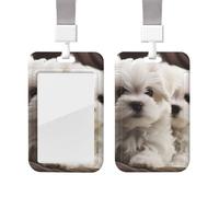 Porta badge con simpatico cucciolo maltese con cordino, impermeabile, porta carte d'identità, con finestra trasparente per nome, per donne e uomini, lavoro, ufficio, dottore, infermiere