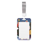 Porta badge con simpatico gatto che canta canti natalizi con cordino verticale in plastica con finestra trasparente, protezione impermeabile per carte d'identità, custodia per badge da lavoro, per