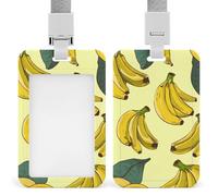 Porta badge con stampa a banana, con fessura push-pull e cordino, porta badge verticale in plastica impermeabile, portadocumenti da viaggio portatile, protezione per carte rimovibile