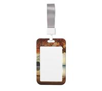 Porta badge con stampa autunnale con altalena e albero con cordino, targhetta identificativa scorrevole, in plastica rigida, porta badge da lavoro, per insegnanti di ufficio, donne e uomini