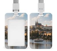 Porta badge con stampa del castello di Praga, verticale, adatto per carta d'identità per ufficio, scuola, tessera di prossimità, patente di guida e pass