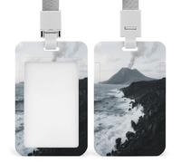 Porta badge con stampa della costa vulcanica delle Hawaii, verticale, adatto per ufficio, scuola, carta d'identità, tessera di prossimità, patente di guida e pass