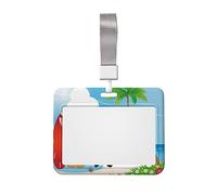 Porta badge con stampa di Babbo Natale in spiaggia, con cordino, clip per proteggere i documenti d'identità, per infermiere, dottori, insegnanti