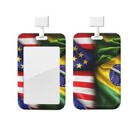 Porta badge con stampa di bandiere americane e brasiliane con cordino staccabile, per insegnanti, infermiere, dottori, personale e ufficio