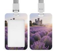 Porta badge con stampa di campi e castelli di lavanda, verticale, adatto per ufficio, scuola, carta d'identità, tessera di prossimità, patente di guida e pass
